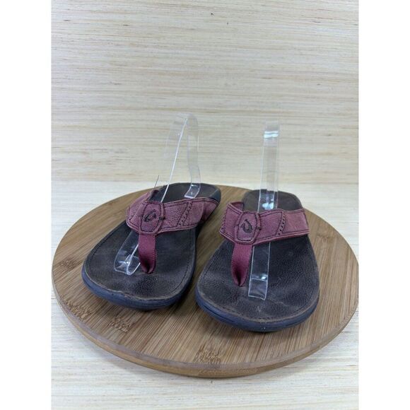 Olukai Ohana Red Leather Beach Sandals Unisex Mens 9 Womens 10.5 - Picture 2 of 7